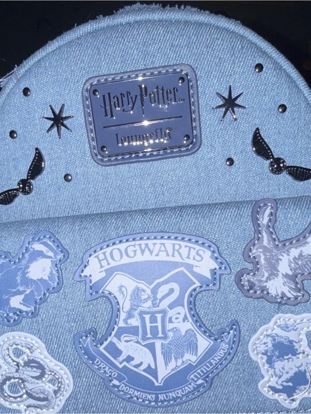 Loungefly Harry Potter Hogwarts Denim Mini Backpack - Blue - Picture 4 of 5